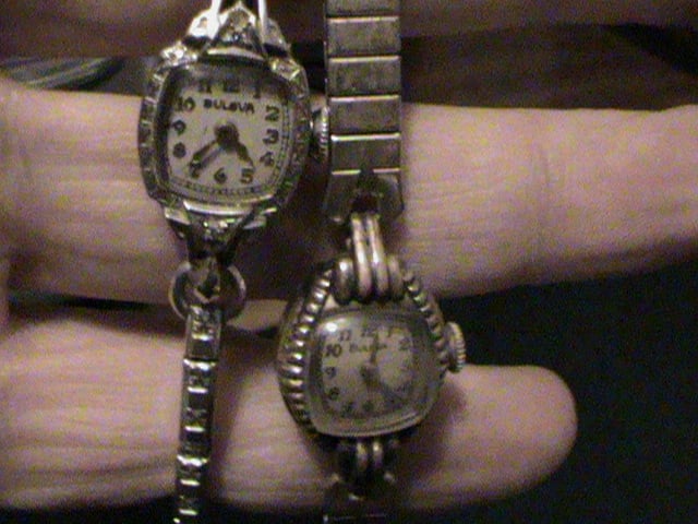 searched for hours cannot find the model/value of these. both 17 jewel. both watches tick and are 4 sale. the one on the left has 2 stones (diamonds?) and is stamped 10 gold filled L0...1950 on the case and on the 5AF movement. the one on the right is stamped L1 on the case which gives it a 1951 date. however, on the 6AH movement it has the * asterisk stamp dating it to 1941. any help on the value of these would be apprieciated. thanks