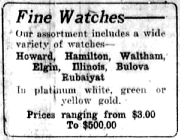 1920 Bulova Rubaiyat sold gold watch