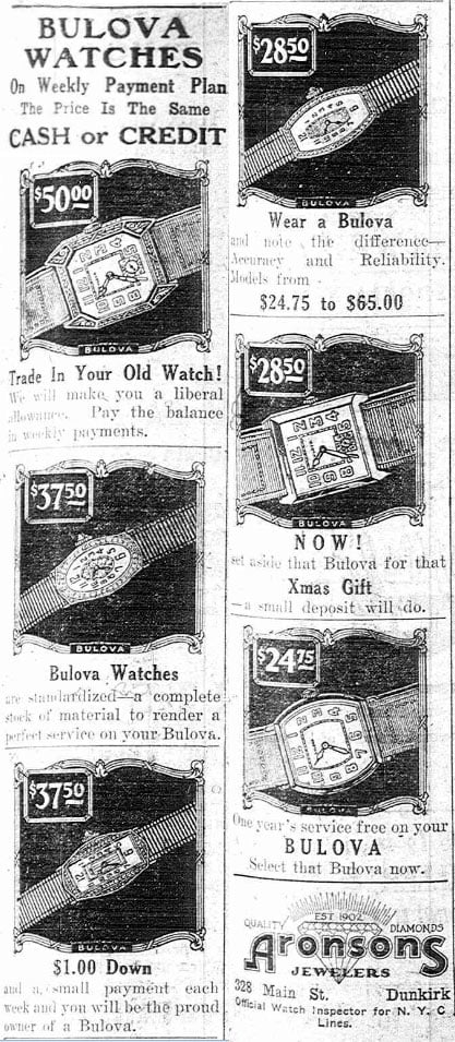 1927 Bulova newspaper watch advert