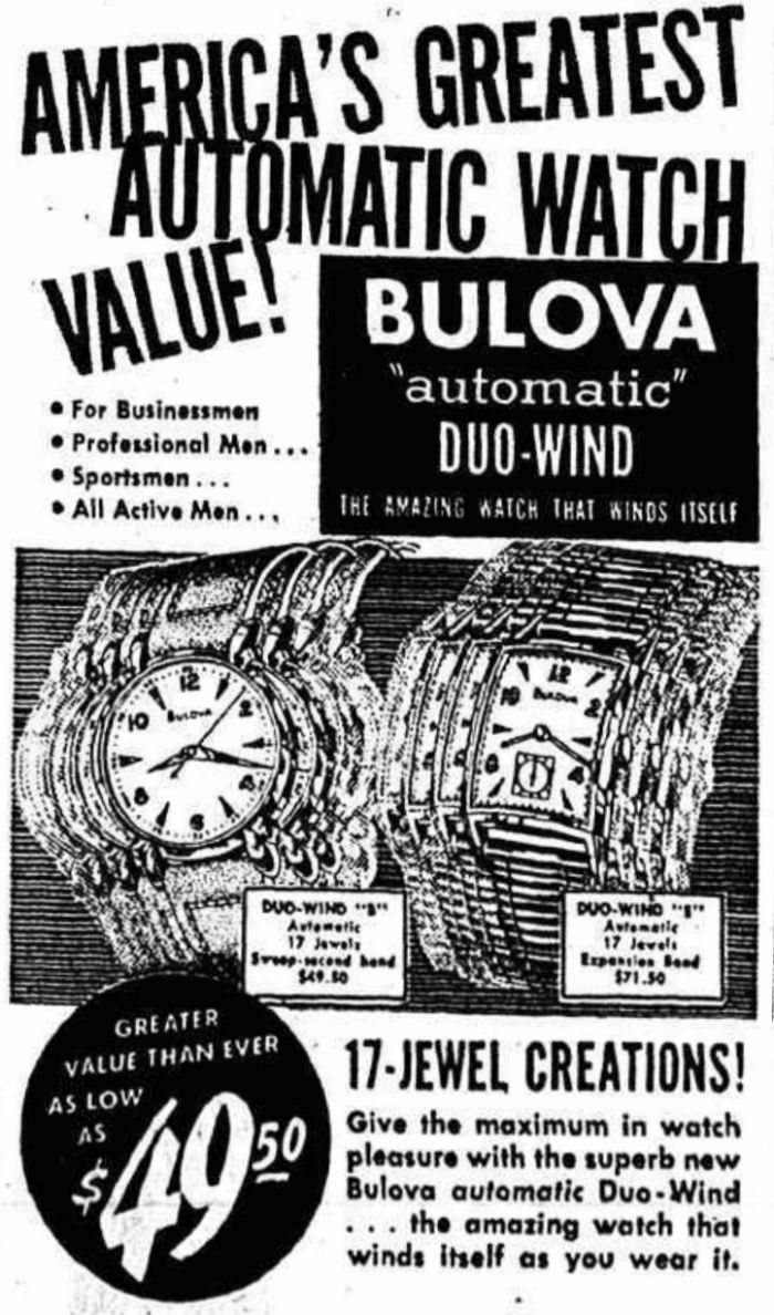 1950 Bulova Duo-Wind watches