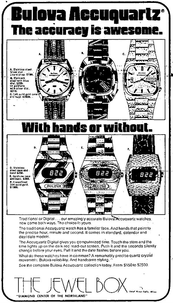 1975 Bulova Accuquartz watches