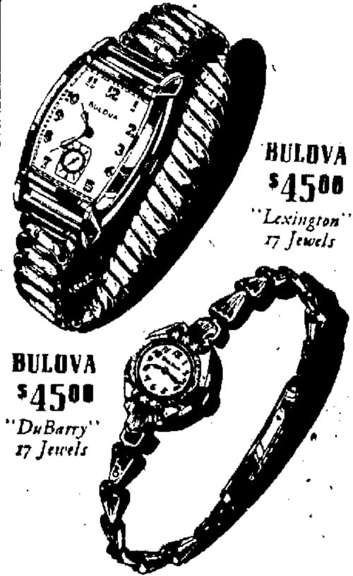 Bulova watch advert Lexington and DuBarry 1948