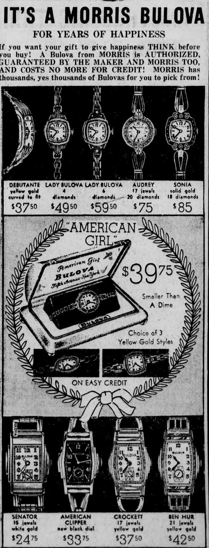 1937 Vintage Bulova watch advert