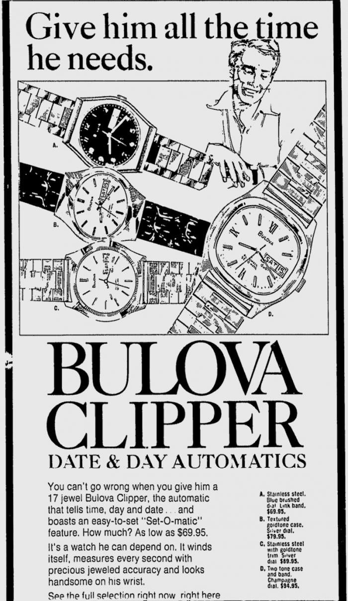 1977 Bulova Clipper watch advert