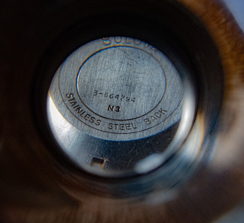 Magnified image of the Back of the back piece showing the serial number: 3-664294