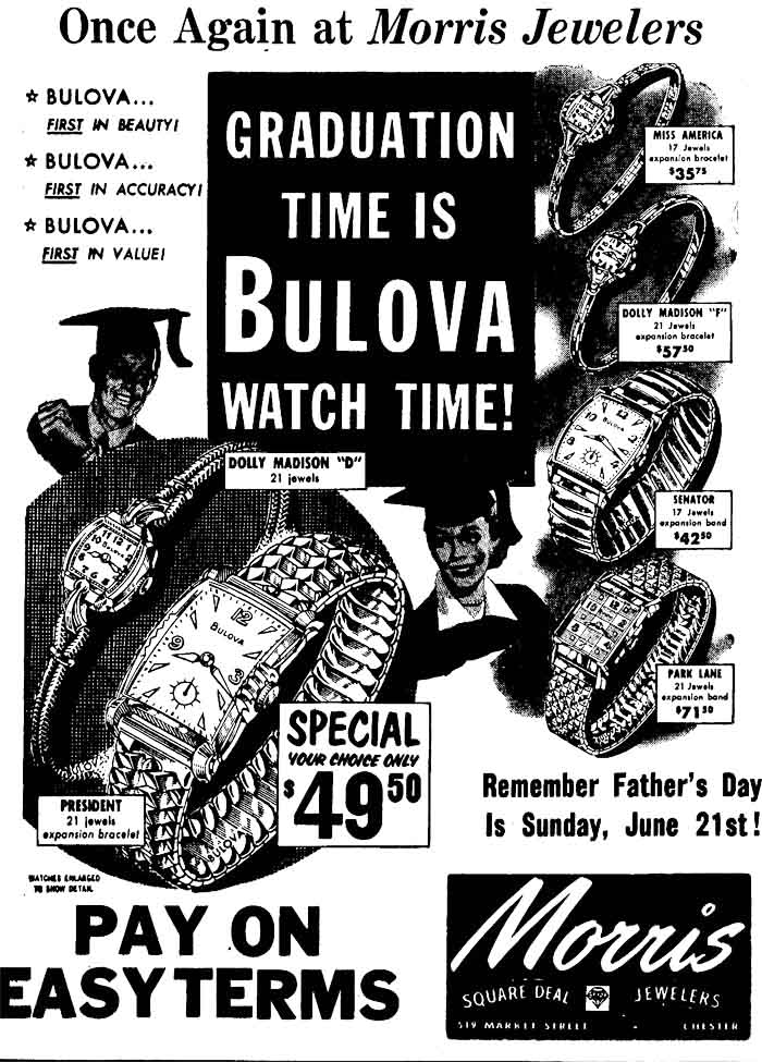 June 4, 1953 advertisement showing checkered dial as "park lane"