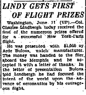 Lindy gets first of flight prizes