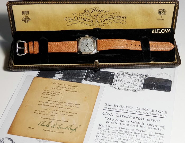 1927 Bulova Lone Eagle and presentation box and letter