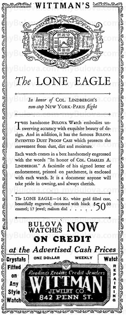 June 27, 1927 Bulova Lone Eagle advert