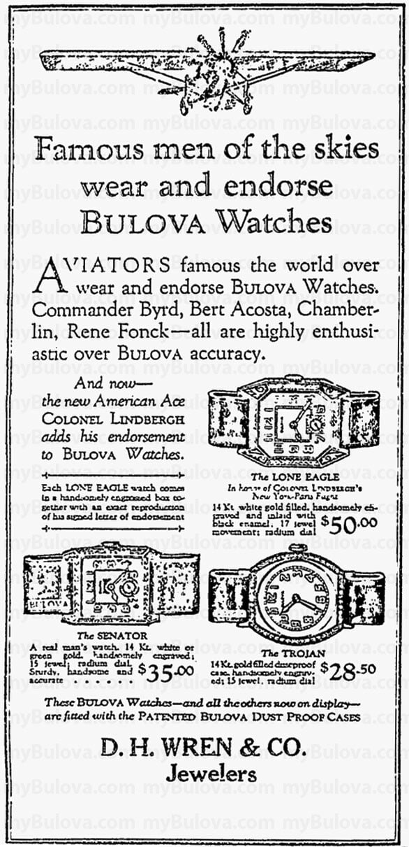July 21, 1927 Bulova Lone Eagle newspaper advert