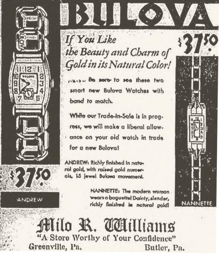 1932 Bulova Andrew and Nannette watch advert