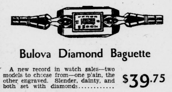 1932 Bulova diamond baguette watch advert