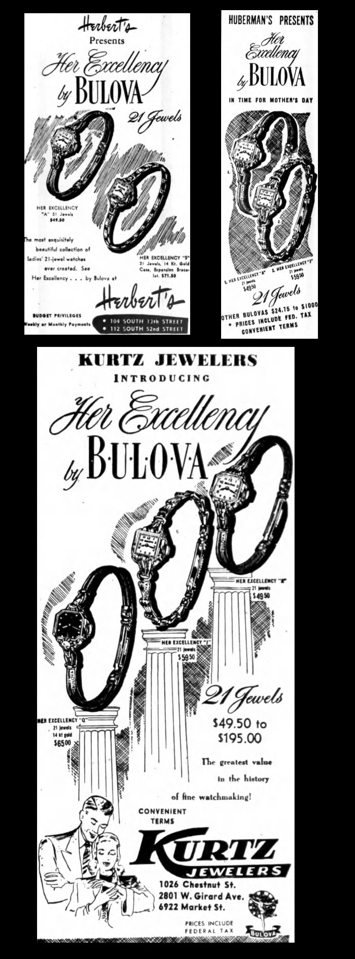 Bulova May 7 1947 Her Excellency watches