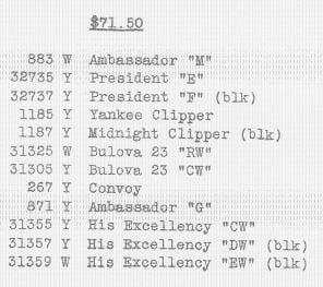 1958 Bulova Price Guide mens $71.50