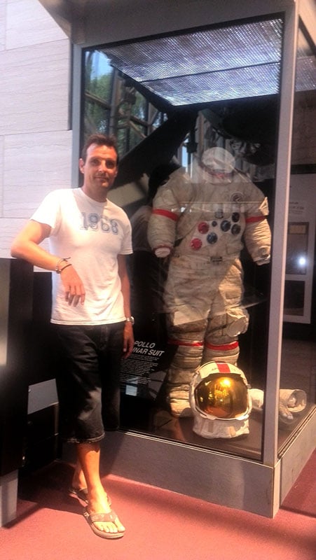 Stephen Ollman with Commander Dave Scott Apollo 15 space suit