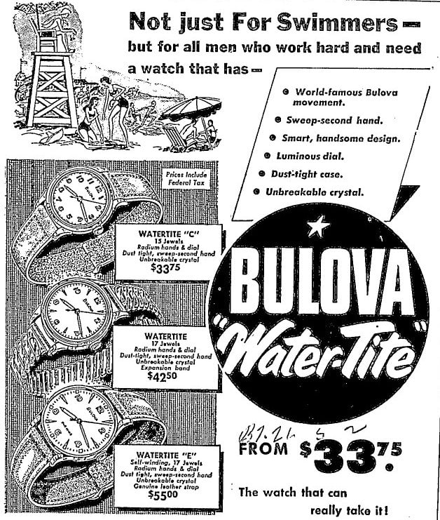 1952 Bulova Watertite watches.