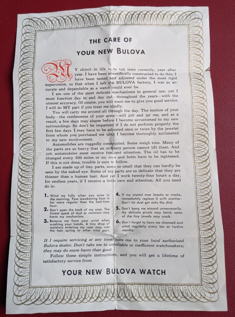 1950 Bulova Gramatan - Paperwork (2 of 2)